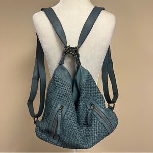 Milo Teal woven leather Shoulder Bag/ bookbag